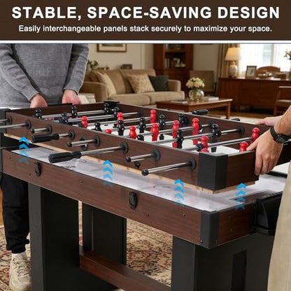 4-in-1 Multi Game Table, 54" Combination Game Table Set, Combo Games Table with Air Hockey, Table Tennis, Foosball, Poker Tabletop for Family, Game Room, Teenagers, Adults