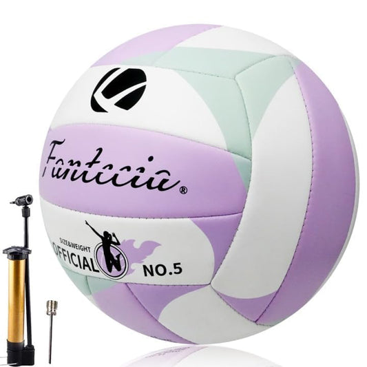 Beach Volleyball Official Size 5 with Pump, Soft Leather Volleyball for Outdoor Indoor Game, Gift for Unisex Adult - color: Purple