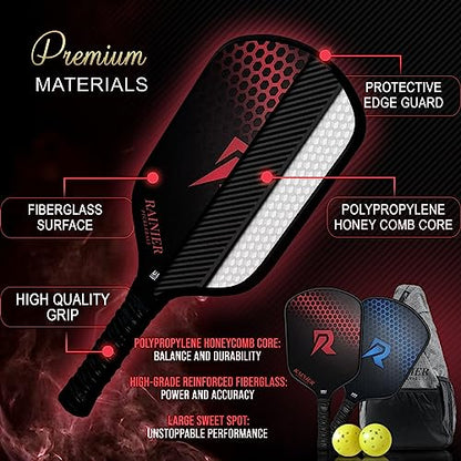 Fiberglass Pickleball Paddles Set of 2 | USAPA Approved Pickleball Paddle | 2 Rackets, 2 Balls, 1 Sling Carry Bag | 16mm Pickle Ball Paddle Set for Men and Women