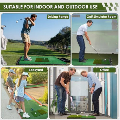 Heavy-Duty Golf Hitting Mat – Dual Turf Design Simulates Fairway & Rough for Real Course Feel, Indoor/Outdoor Practice Mat for Full Swing & Chipping Training, Easy Carry Strap - size: 2'×1.3'FT