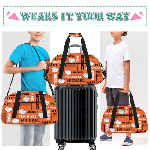 Custom Volleyball Gym Bag Duffel Bag with Your Name, Personalized Sport Bags Customized Travel Weekender Bags for Women Men, Orange