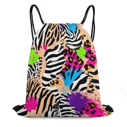 Theft Proof Cinch Sack Drawstring Backpack Water Resistant for Camping Travel Sports Gear Men Women, Rainbow Animal Zebra Tiger Cheetah Leopard Print Splatter Bags - color: Picture (1007)