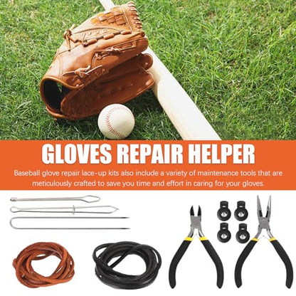 Tanstic 13Pcs Baseball Glove Relacing Kit, Softball Mitts Baseball Glove Care Kit Includes Leather Strips, Baseball Glove Lace Drawstring Threader, Glove Locks, Pliers, Lacing Tools with Storage Case
