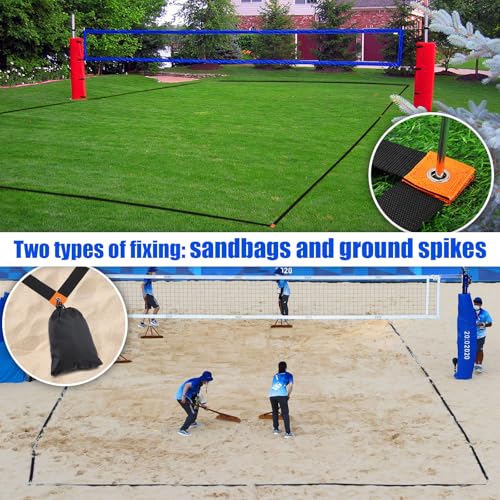 TOBWOLF Beach Volleyball Lines for Sand, Heavy Duty Volleyball Court Lines for Sand Beach Grass Backyard, 26.3' x 52.6' Portable Volleyball Boundary Lines with Metal Anchors & Sandbags