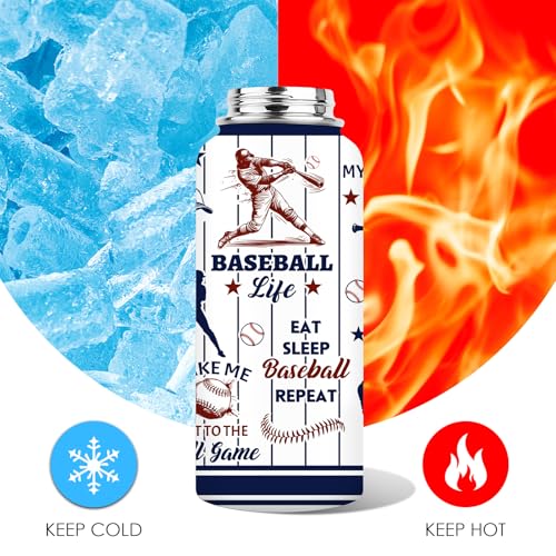 Baseball Water Bottle 32oz, Sport Travel Stainless Steel Tumbler With Lid, Double Wall Vacuum Insulated Coffee Cup Travel Mug, Fathers Day Baseball Gifts for Boys Dad Husband Grandpa - color: Baseball-1