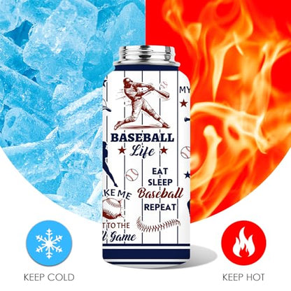Baseball Water Bottle 32oz, Sport Travel Stainless Steel Tumbler With Lid, Double Wall Vacuum Insulated Coffee Cup Travel Mug, Fathers Day Baseball Gifts for Boys Dad Husband Grandpa - color: Baseball-1