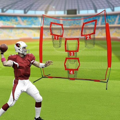 7 x 7ft Football Trainer Throwing Net Quarterback Training Equipment with 4 Target Pockets, Training Throwing Target Practice Football Practice Throwing Passing Accuracy Trainer