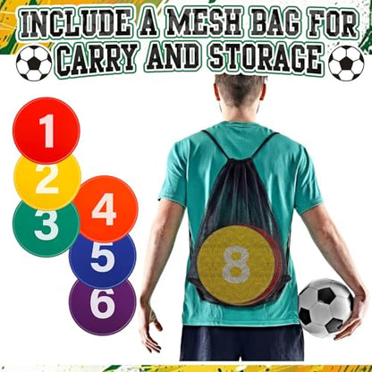 Shappy 24 Pcs Poly Spot Markers with Carry Bag 9 Inches Numbered Floor Dots Anti-Slip Spot Markers Waterproof Flat Field Cones Circles Poly Dots for Agility Drills Basketball Football Training Gym