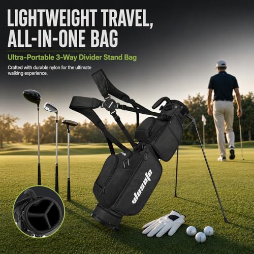 Lightweight Golf Stand Bag - 3-Way Dividers, Fits 5-9 Clubs - Small Sunday Bag for Men & Women, Par 3, Driving Range & Executive Courses - Waterproof, Dual Straps & Rain Cover Included - color: Black Par 3 Golf Stand bag