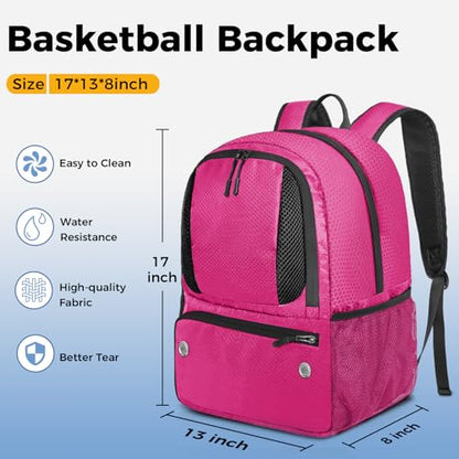 YOREPEK Basketball Backpack, Lightweight Basketball Bag with Ball Holder & Shoes Compartment, Sports Backpack Training Equipment Fit Soccer Volleyball Football - color: Pink