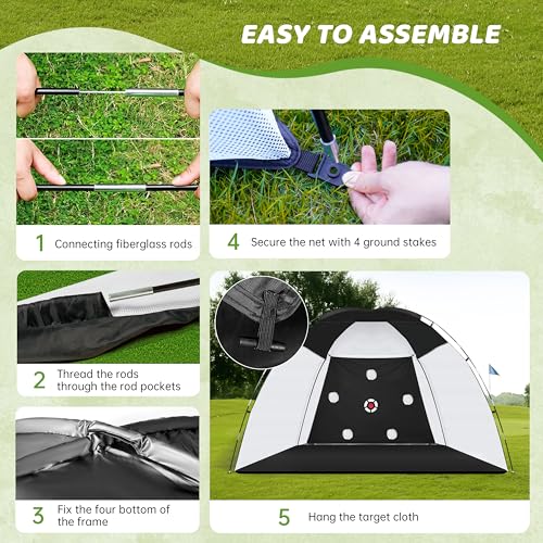 Golf Net, 10x7ft Practice Net with Heavy Tri-Turf Mat, All-in-One Multiple Target Golf Hitting Net, Outdoor Indoor Driving Chipping Training with Target/Mat/Balls/Tee/Bag, Gift for Enthusiasts