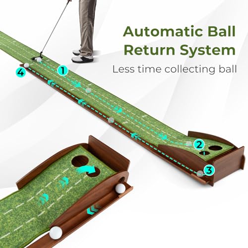 Goplus Golf Putting Mat, 10FT Putting Green Practice Training Aid with 2 Holes/3 Holes, Auto Ball Return, 3 Golf Balls, Training Mini Games for Indoor Outdoor Home Office Golfers Men Women - style: 2 Holes