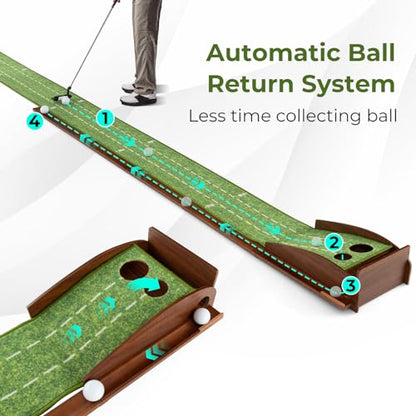 Goplus Golf Putting Mat, 10FT Putting Green Practice Training Aid with 2 Holes/3 Holes, Auto Ball Return, 3 Golf Balls, Training Mini Games for Indoor Outdoor Home Office Golfers Men Women - style: 2 Holes