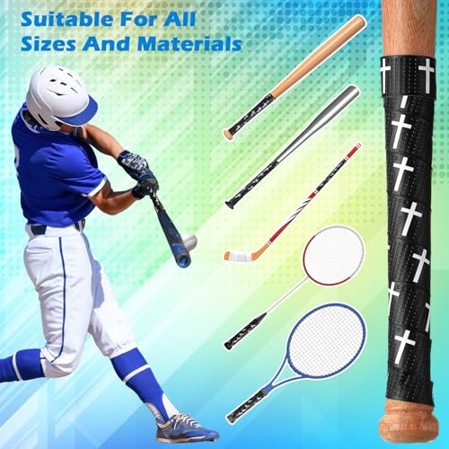 Pushglossy Faith Cross Baseball Bat Grip Tapes 1.1mm Precut Full Adhesive Softball Grip Tape,Non-Slip Softball Bat Wrap Religious Cricket Batting Tape Replacement - color: Black, size: Cross