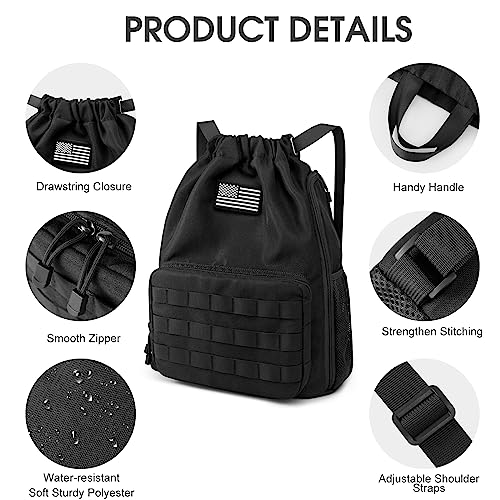 G4Free Drawstring Backpack Gym Backpack Soccer Basketball Bag with Shoes Compartment Tactical Water-Resistant String Sports Bag for Men Women(Black) - color: Black