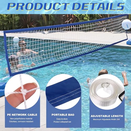 Adjustable Pool Volleyball Net Replacement, 15x3 ft Length Portable Volleyball Net with Carry Bag, for Outdoor Backyard Swimming Pool and Beach Use