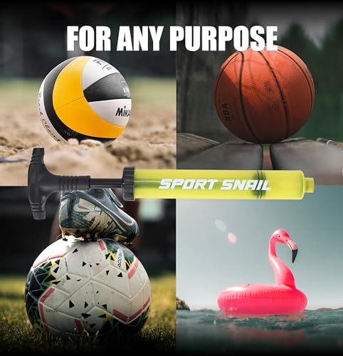 Hand Pump for Balls - Portable Ball Air Pump with Needle 3 pcs and Compact Case - Small Sports Inflator - Volleyball, Soccer, Basketball - Manual Inflation Devices (Yellow)