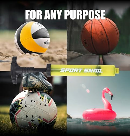 Hand Pump for Balls - Portable Ball Air Pump with Needle 3 pcs and Compact Case - Small Sports Inflator - Volleyball, Soccer, Basketball - Manual Inflation Devices (Yellow)