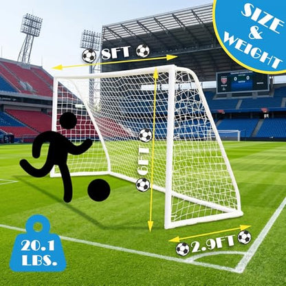 EGREE Portable Soccer Goal for Backyard - 12x6FT/8x6FT/6x4FT Heavy Duty Football Net Goals for Adults & Youth Training, Outdoor PVC Soccer Goal Post with Weatherproof UPVC Frame & Ground Stakes, White
