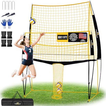 Volleyball Training Equipment, 11x8FT Adjustable 6.5–8 ft, Volleyball Practice Net for Serve & Spike, 2-in-1 Train & Play, Fast Setup, Stable Frame Training Net for Backyard Indoor Outdoor