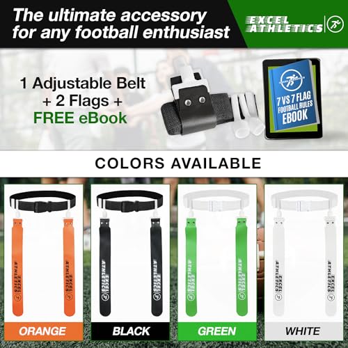 Flag Football Set, Adjustable Flag Football Belts for Youth, Kids & Adults with 1 Belt & 2 Flags (White)