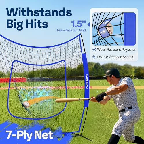 VIVOHOME Baseball Softball Batting Net - 7x7 Ft Baseball Backstop, Softball Practice Net for Hitting, Pitching, Throwing with Batting Tee and Carry Bag - style: 7 x 7 ft Blue Net with Tee