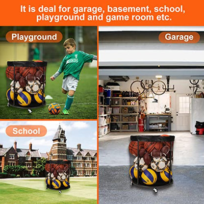 Kingarage Ball Storage Cart, Ball Storage Bin for Balls, 48 Gals Mesh Ball Holder, Basketball Rack with Wheels, Outdoor, Indoor