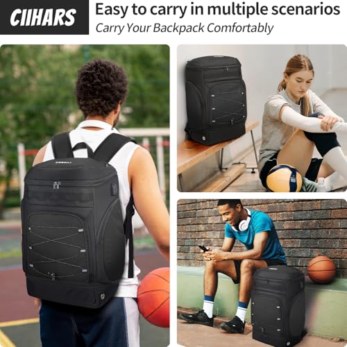 Basketball Backpack Bag Large Sports Bag with Separate Ball holder & Shoes compartment, Best for Basketball, Soccer,Volleyball,Gym - color: Black