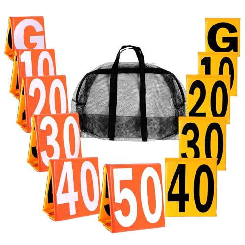 GSE Games & Sports Expert Set of 11 Football Yard Markers, Day & Night 2-Sided Football Field Yard Line Markers, Yardage Markers with Portable Mesh Bag for Football Training