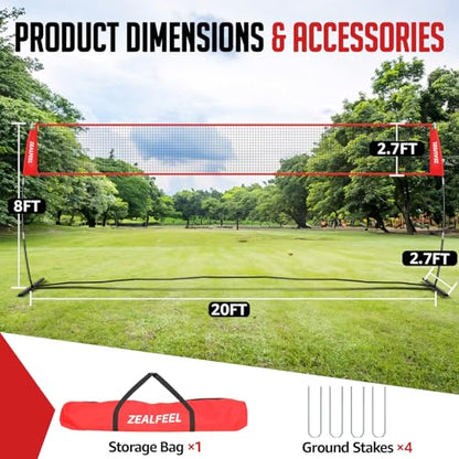 ZEALFEEL Volleyball Net, 12ft/20ft Volleyball Training Net for Backyard Height Adjustable, Portable Freestanding Practice Net for Hitting & Serving Drills, Pop up Net with Carry Bag for Indoor Outdoor - size: 20 FT Volleyball Net