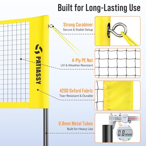 4 Square Volleyball Game Set, 4 Way Net System with 16FT & 32FT Court, Adjustable Height Backyard Badminton Combo, Portable Outdoor Kit with Ball, Pump, Boundary Line, Carry Bag