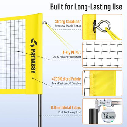 4 Square Volleyball Game Set, 4 Way Net System with 16FT & 32FT Court, Adjustable Height Backyard Badminton Combo, Portable Outdoor Kit with Ball, Pump, Boundary Line, Carry Bag