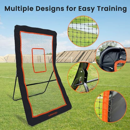 4x7FT Lacrosse Rebounder,Volleyball Training Equipment,Bouced Back Net in Different Angels with 2 Lacrosse Balls for Backyard Practice