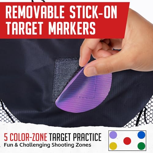 ZEALFEEL Soccer Target Net, 12x6ft Goal Net with 5 Scoring Zones for Practice Shooting & Goal Shots, Anti-Tear Mesh, 3 Steel Rods, Removable Stick-On Markers, Portable Football Training Equipment