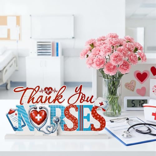 Smile Nurse Month Wooden Tabletop Decor Thank You Nurses Plaque with Stands Indoor Home Office Decor Nurse Appreciation Gift - style: Letter Nurse