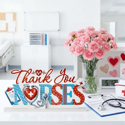 Smile Nurse Month Wooden Tabletop Decor Thank You Nurses Plaque with Stands Indoor Home Office Decor Nurse Appreciation Gift - style: Letter Nurse