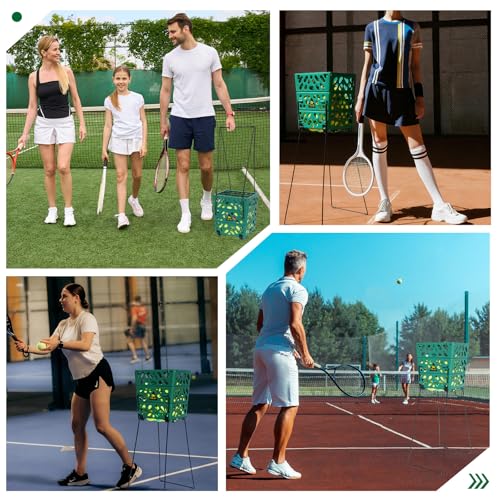 Tennis Ball Hopper with Wheels, 60-Ball Rolling Tennis Basket with 4 Wheels, Lightweight Portable Ball Collector for Tennis Practice, Coaching Drills, Court Training