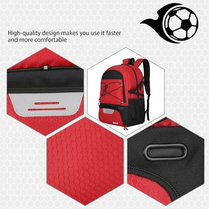 Goloni 30L Sports Backpack with Ball Compartment & Ventilated Shoe Pocket,Basketball Soccer Bag for Youth Boys Girls - color: Wine Red