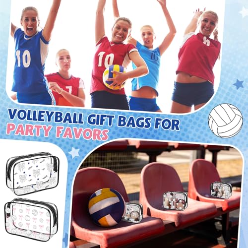 24 Pcs Volleyball Clear Makeup Bag for Team Gift Party Favor Volleyball Goodie Bags with Zipper for Woman Team Gifts Sport Birthday Decorations Supplies - style: Volleyball