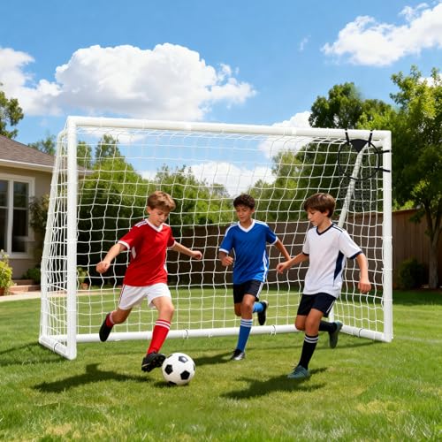 MOPHOTO Soccer Goal for Backyard, 6x4ft/8X6ft/10X6.5ft/12X6ft PVC Soccer Goal with Training Cones & Target Net, Lightweight Soccer Practice Net for Teens - size: 10x6.5ft, style: Foldable