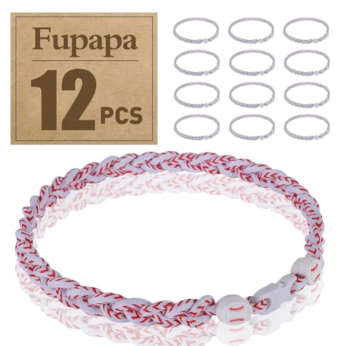 Premium 12Pack Baseball Necklaces, Multi-Color 18inches Sports Necklaces, Ideal for Baseball Team Gifts, Party Favors, Sports Parties - color: Baseball Stitch