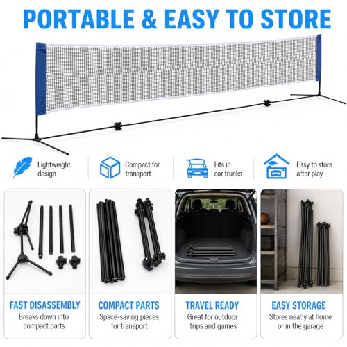 20" Portable Badminton Net with Carry Bag, Foldable Volleyball + Badminton Sets for Beach, Swimming Pool, Grassland, Backyard