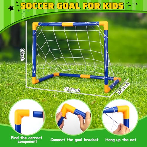 Soccer Goal Set with 3 Ball Pump for Toddler Kid, Portable Goals Training Equipment for Garden Indoor Outdoor Backyard, Birthday Gift for Boy Girl Sports Toy Family Game 23" W×18" H×12" D