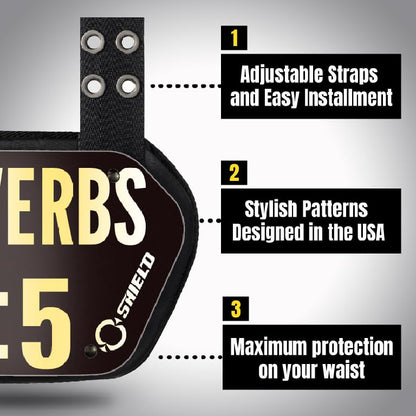 O Shield Golden Cross Chrome Football Back Plate, Lower Back Pads for Football Players, Rear Protector, Cross Series - size: Youth (Weight less than 180 Pounds), style: Proverbs White