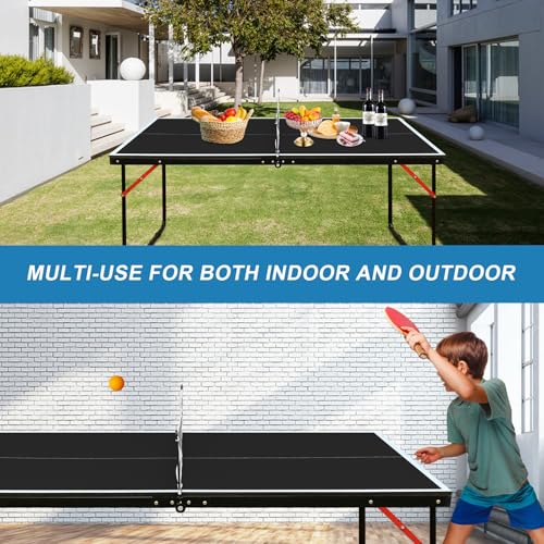 4/6/8/9 ft Professional Table Tennis Table Ping-Pong Tables Set Foldable & Portable Tables with Removable Net 2 Table Tennis Paddles and 3 Balls Easy Assembly - color: Black, size: 4 Ft