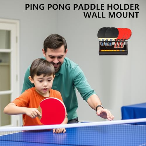 Ping Pong Paddle Holder Wall Mount & Desktop 2-in-1,Table Tennis Racket Display Organizer Holds 8 Rackets, Ping Pong Paddle Storage Rack in Game Room, Man Cave, Office, Home - color: Black