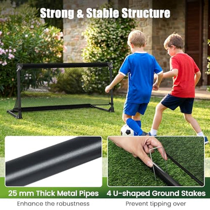GYMAX Soccer Goal, Foldable Portable Soccer Training Net with Metal Frame, Ground Stakes, Easy Setup for Backyard Team Practice Play - style: S (3.3ft x 1.6ft)