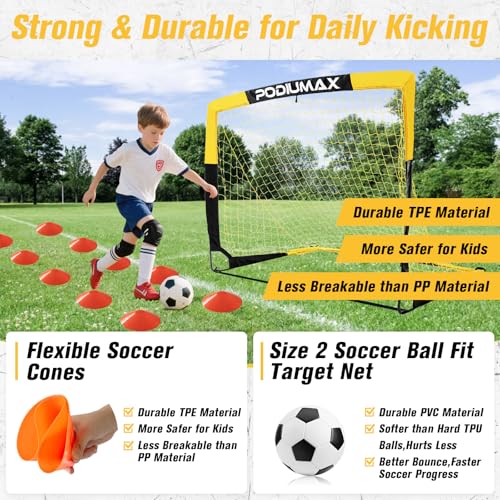 Kids Soccer Goal Set of 2, 4x3ft Pop up Portable Soccer Goals for Backyard, Soccer Net for Kids Age 3 4 5 6 7 8, Toddler Soccer Goal Gift with 1 Ball, 1 Target Net, 10 Cones, 2 Targets