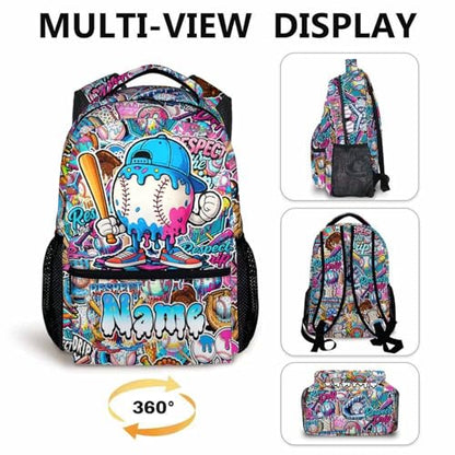 Kids Backpack for Boys Custom Baseball Drip Backpacks for Kids Teens Team, Lightweight Large Capacity Cool Back to School Supplies - color: White