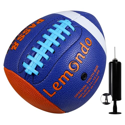 PassCatch Youth Size(Ages 5-14), Train Football Passing & Handling Technique with Rebounding Half Ball, Ideal for Solo Practice Against a wall(with Pump) Blue Orange